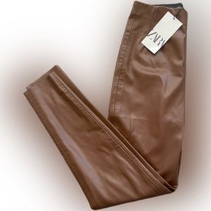 Zara High-Waisted Faux Leather Leggings , Size S (26) Brown color